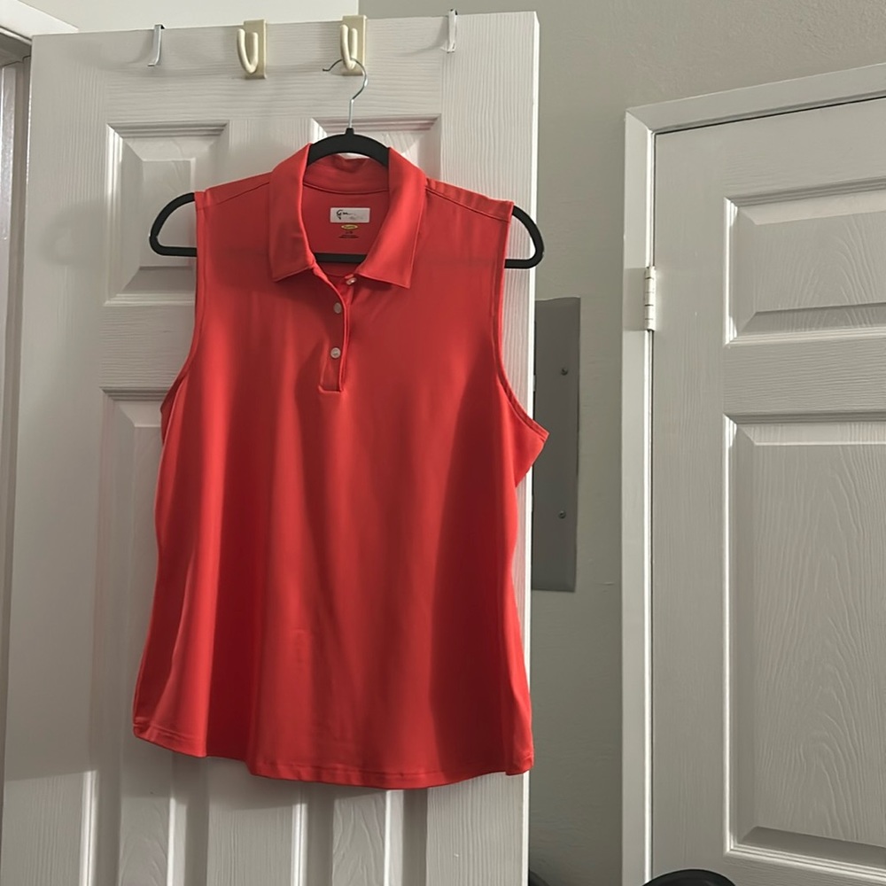 Orange golf, sleeveless shirt, size large, very stretchy